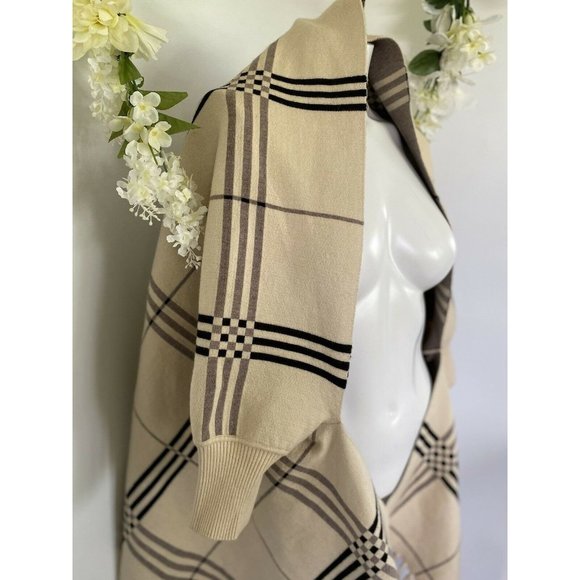 Vintage Beige Gray Tartan Plaid Wrap Sweater One Size - Picture 4 of 10